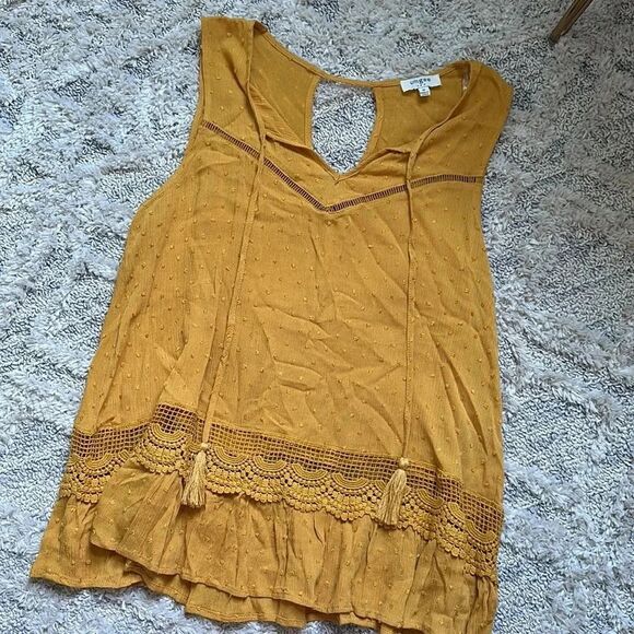 Umgee Mustard Gold Boho Sleeveless Top Size M - Picture 3 of 6